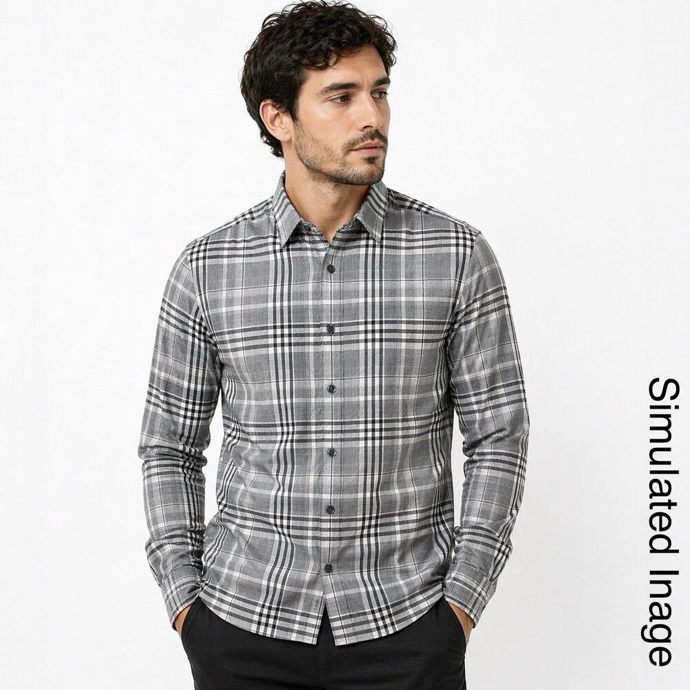 Banana Republic BR Leggiuno Italy Shirt Mens M Gray Plaid Slim Fit Button Up